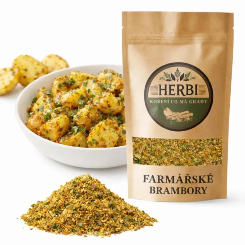 Farmářské brambory, 50 g – kořenící směs s restovanou cibulkou