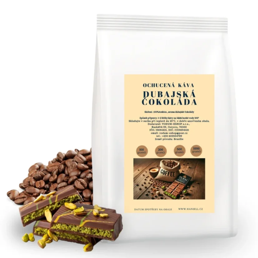 Káva Dubajská čokoláda arabica – zamatová chuť čokolády a pistácií Káva Dubajská čokoláda arabica – zamatová chuť čokolády a pistácií