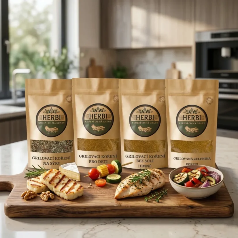 Rodinná grilovačka HERBI – 4 zmesi na mäso, zeleninu, syry aj pre deti