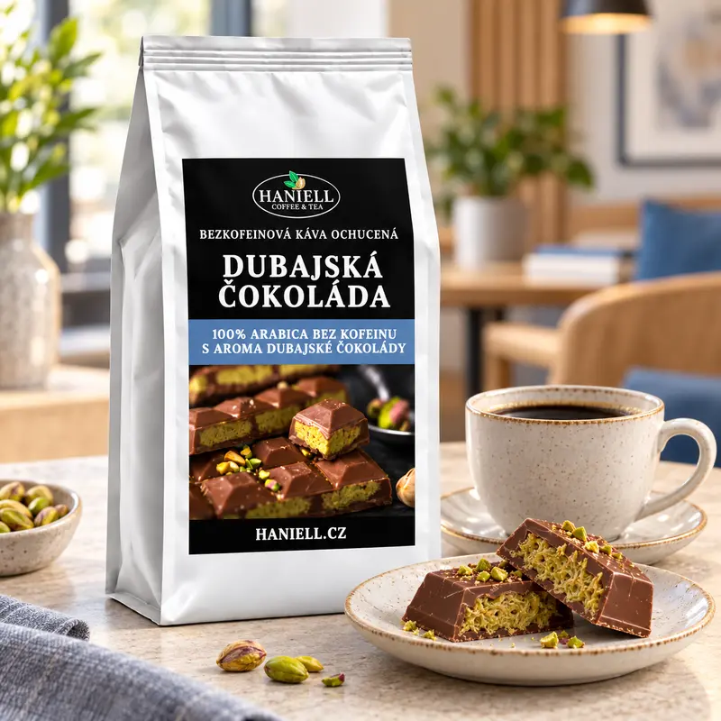 Bezkofeinová zrnková káva Dubajská čokoláda – čokoláda s tónem pistácie - Hmotnost: 100 g