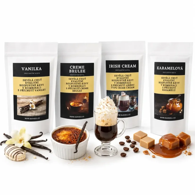 Súprava rozpustných káv Sladká klasika 4×100g - vanilka, karamel, crème brulée, irish cream