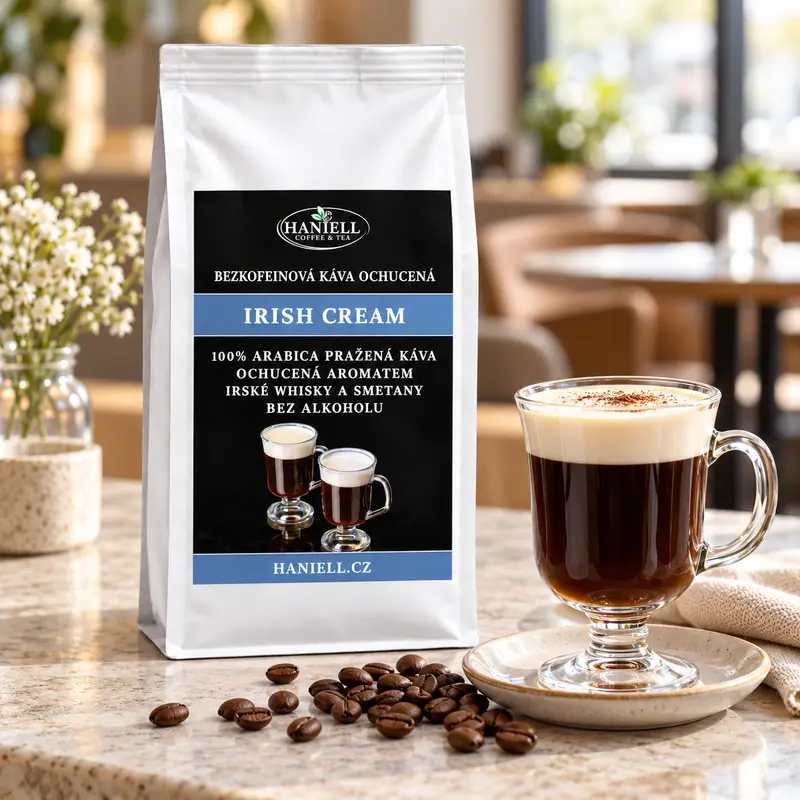 Bezkofeínová zrnková káva Irish Cream – krémový írsky likér bez alkoholu