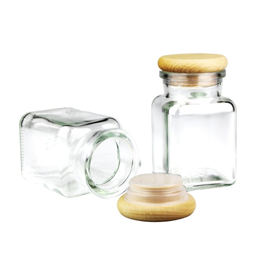 Sklenená korenička - drevená - Objem: 150 ml