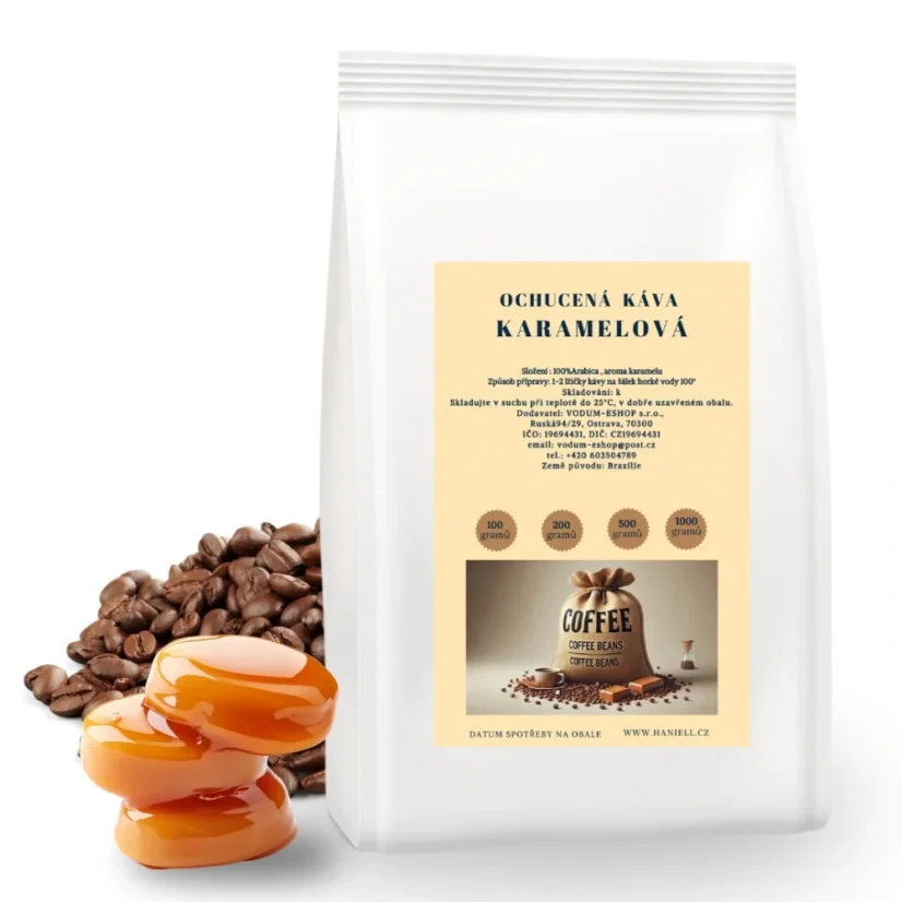 Zrnková káva Karamel - brazilská arabica s karamelovou sladkostí - Hmotnosť: 200 g Zrnková káva Karamel - brazilská arabica s karamelovou sladkostí - Hmotnosť: 200 g