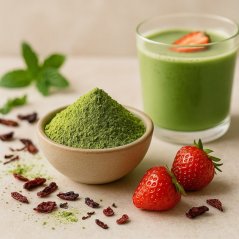 Zelený čaj Matcha s příchutí lesní jahody