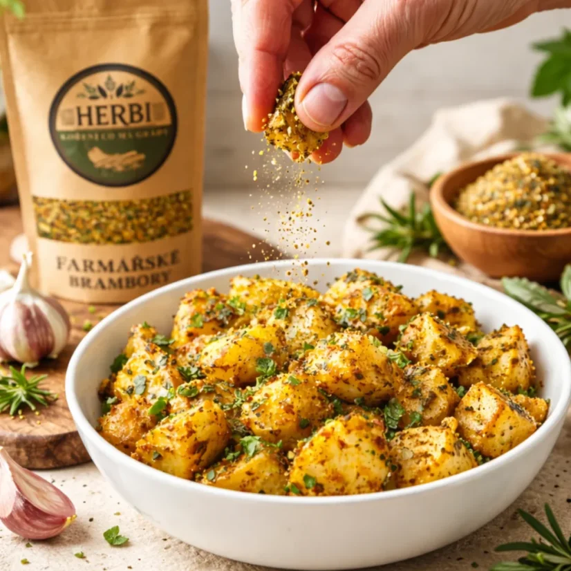 Farmářské brambory, 50 g – kořenící směs s restovanou cibulkou