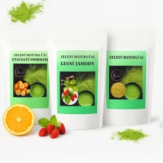 Sada Matcha Trio, 3 x 50 g: pomerančová svěžest, sladká jahoda, čistá harmonie Sada Matcha Trio, 3 x 50 g: pomerančová svěžest, sladká jahoda, čistá harmonie