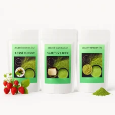 Sada Matcha Trio 3 x 50 g: sladká jahoda, Vaječný likér, čistá energia