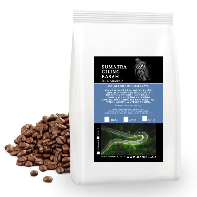 Káva Sumatra Giling Basah - arabica, plné telo, nízka kyslosť - Hmotnosť: 500 g