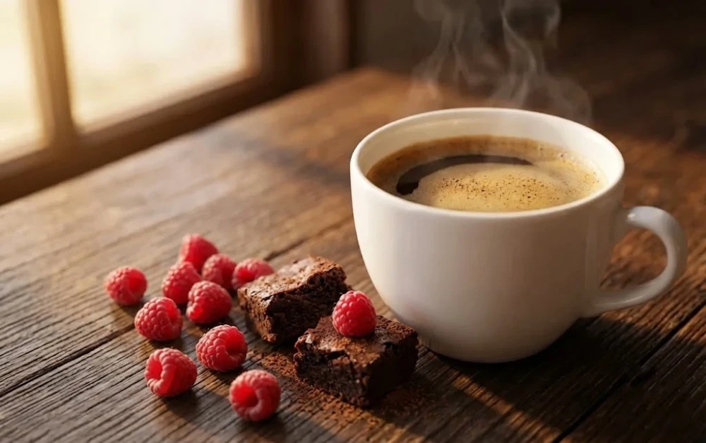 Hrnček rozpustnej kávy Malinové brownies s malinou a čokoládou